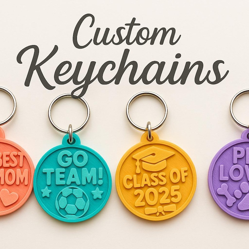 Custom 3D printed keychain and magnets, personalized name keyring by Printerade