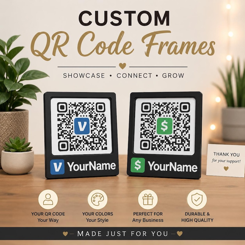 Custom QR code payment and social media display stand by Printerade
