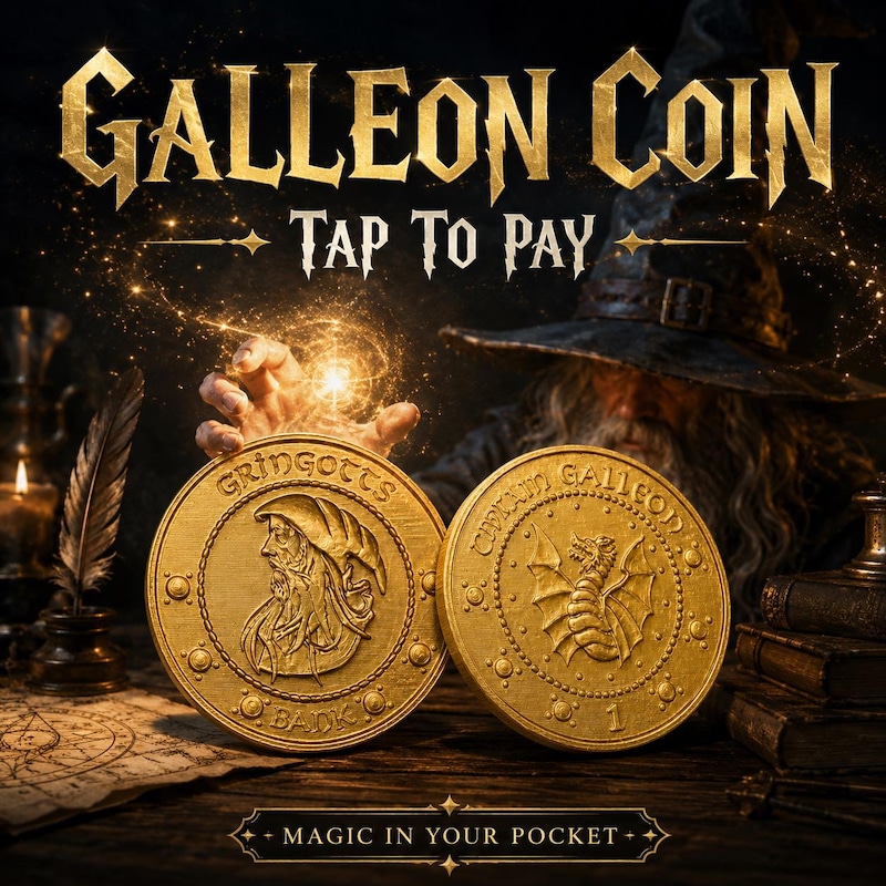 Magical Galleon coin tap-to-pay NFC card holder by Printerade
