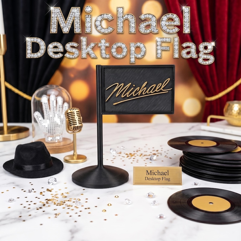 Michael desktop flag, black and gold name sign fan decor by Printerade