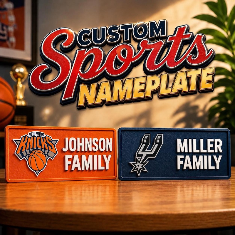 Personalized 3D printed sports name plate, custom team logo by Printerade